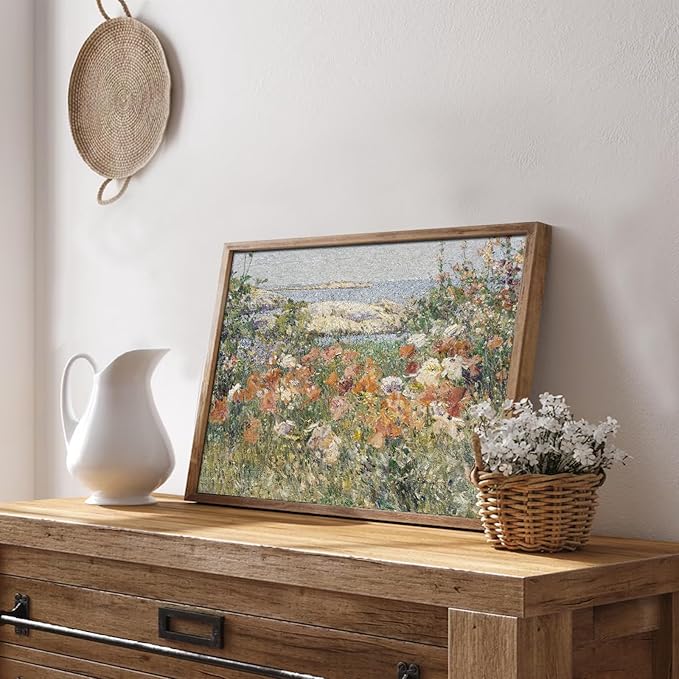 uniro Vintage Wall Art, Farmhouse Wall Art Spring Seaside Wildflowers Wall Decor, French Country Decor Canvas Prints Floral Landscape Oil Painting Vintage Art Pictures for Bedroom Bathroom Kitchen Decor( 8" x 10"-UNFRAMED)