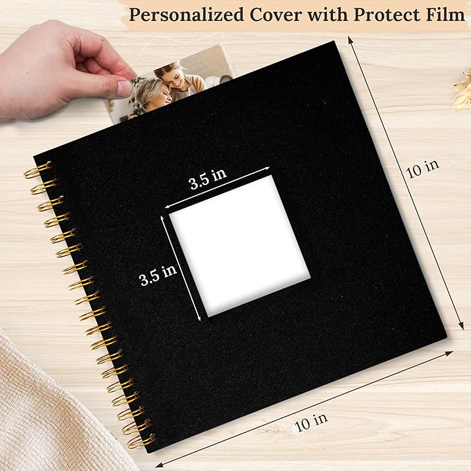 Scrapbook Photo Album Linen Cover, 10 x 10 Inch Hardcover Kraft White Pages Memory Book, for Travel Wedding Guest Book Christmas Baby Shower (20 Sheets/ 40 Pages,Black)