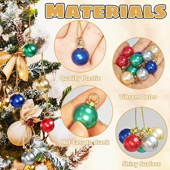 120 Pcs Christmas Ball Ornaments,Miniature Christmas Glitter Balls Xmas Tree Hanging Decorations Pendants for Outdoor Indoor Holiday Party DIY Craft Supplies,0.6 Inch