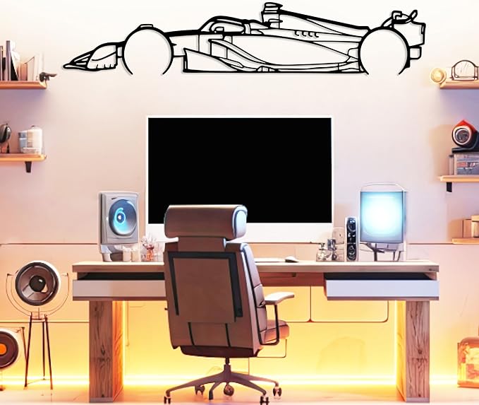 Formula Car metal Wall Art, Sports Car metal Silhouette, Formula Car Lovers Metal Wall Decor, Racing Gifts For Men, Minimalist Sculpture for Garage, Man Cave, Gift for Father's, (Black-40" x 11" inch)