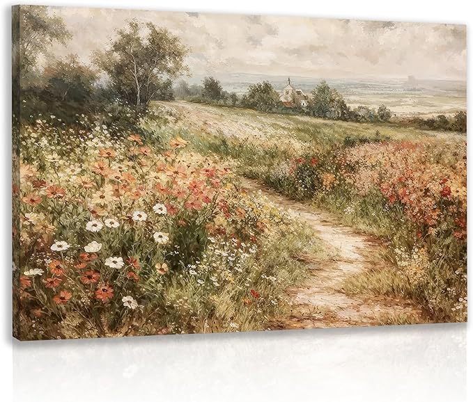 LLEEMPI Framed Vintage Wildflower Wall Art, Country Botanical Wall Decor, Floral Meadow Nature Canvas Painting, Rustic Farmhouse Poster Print for Living Room Bedroom Bathroom Office 12x16 Inch