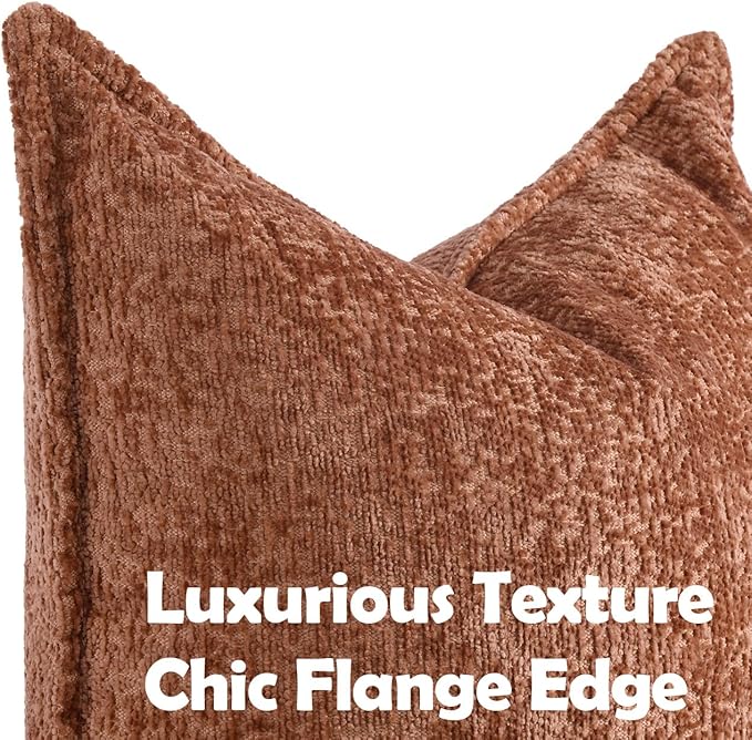 Pack of 2 Burnt Orange Fall Decorative Throw Pillow Covers 24x24 Cozy Soft Chenille Accent Vintage Square Couch Pillow Covers for Home Decor Bed Sofa Living Room