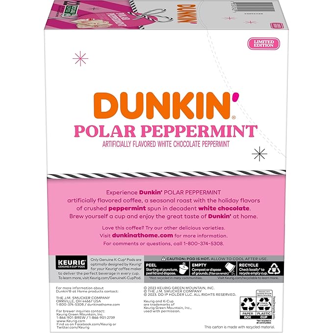 Dunkin' Polar Peppermint Flavored Coffee, 88 Keurig K-Cup Pods