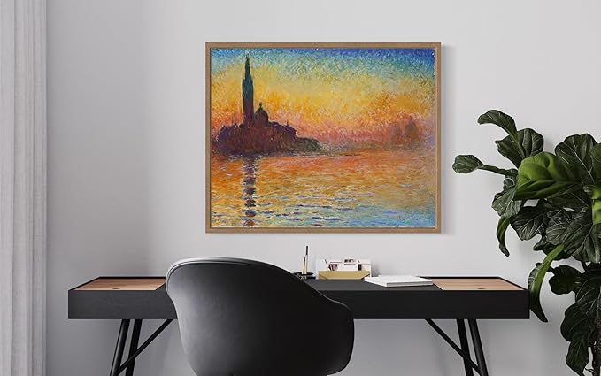 San Giorgio Maggiore Claude Monet Wall Art Print Poster, Impressionist Painting Wall Art Wall Decor, for Bedroom and Living room Bathroom Decor 115 (San Giorgio Maggiore, 8 x 10 inches, Wood Frame)