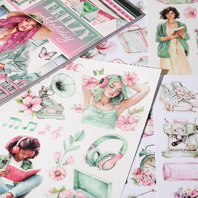 YagCu Journaling Stickers, Breezy Holiday Scrapbook Sticker Book, Junk Journal Supplies, Pre-Cut Aesthetic Scrapbooking for Adults, Decorative Ephemera Bullet Planner Arts Craft Collage