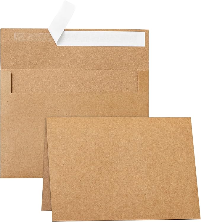 Brown Blank Cards and Envelopes 4.25 x 5.5 Heavyweight Folded Cardstock and A2 Envelopes Printable Self Seal 20 Packs for Wedding Invitations, Baby Showers, Greeting Cards, Birthday
