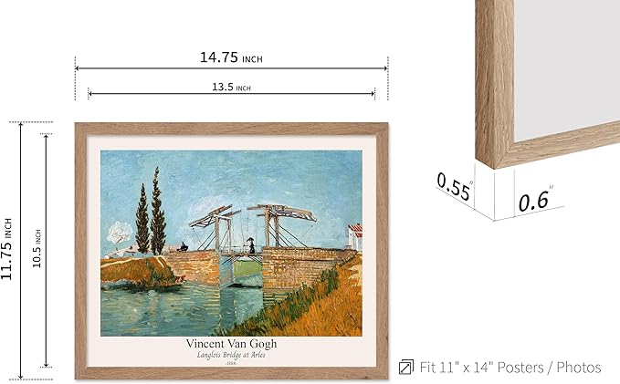 Monem Art Vintage Van Gogh Poster - Retro Langlois Bridge at Arles Print - Impressionism Art - Landscape Art - Fine Art - Classic Painting Art - Bedroom or Office Decor - 11x14 Beige Framed