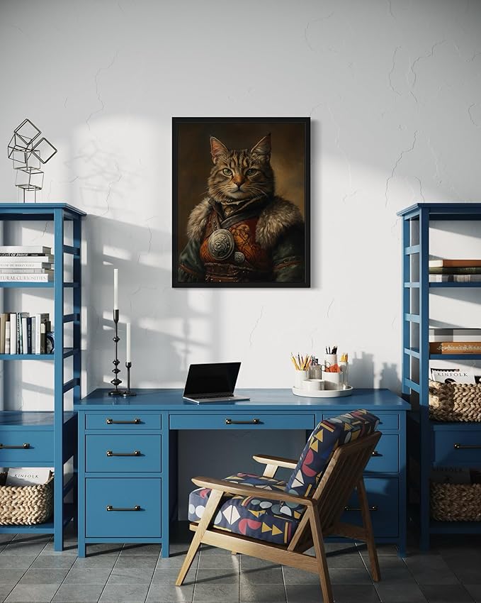 Viking Cat Art Poster Print, Cat Kitten Painting Humor Portrait Pet Artwork Decor Gallery A8 (Viking, 11 x 14 inches, Unframed)