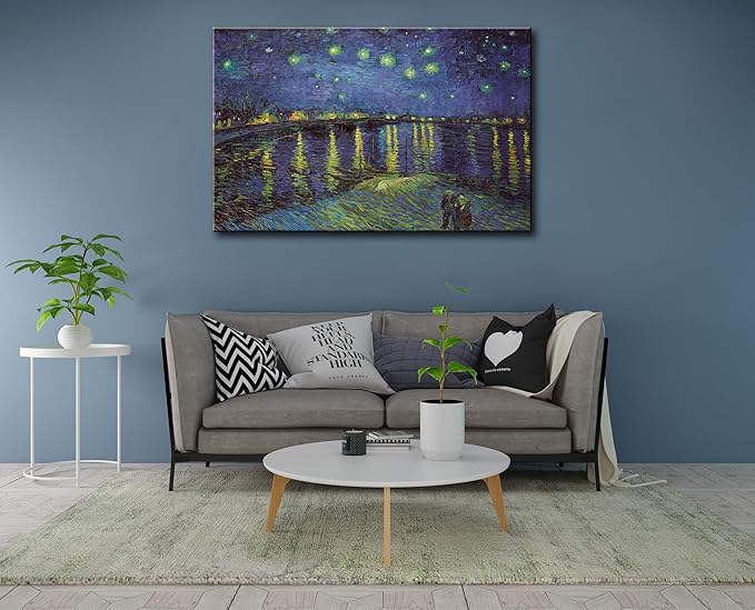 msspart Vincent Van Gogh Starry Night Over The Rhone Canvas Wall Art, Famous Painting Reproduction Landscape Pictures Artwork Print for Home Decoration 32"x48"