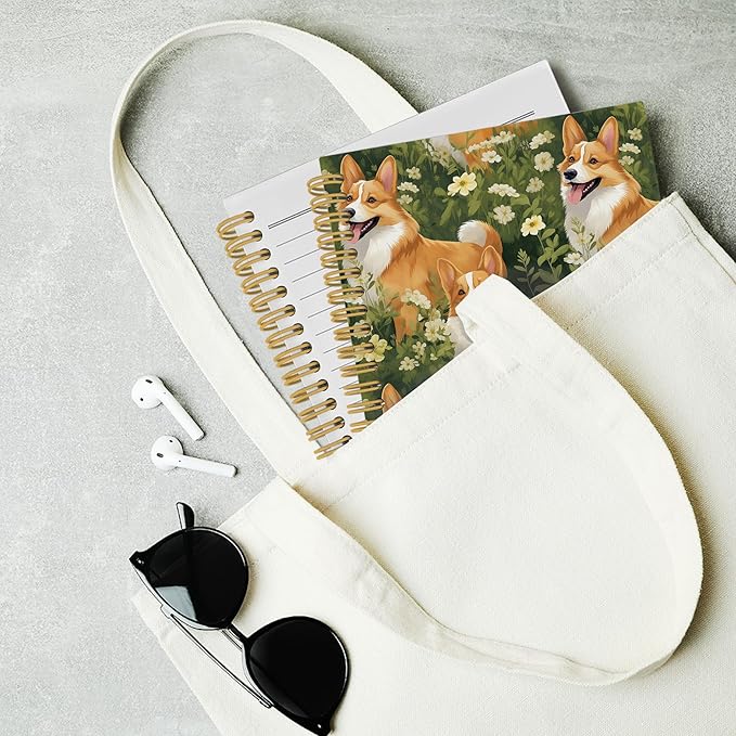 Cute Dog Corgi Floral Journal Notebook - Welsh Corgi Dog Flower Notebooks College Ruled for Work School, Gifts for Dog Mom Dog Lovers, Office Supplies, Hardcover Spiral Notebook 5.5"x8.3"