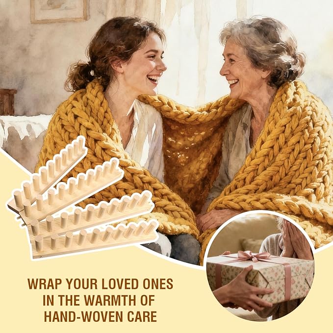 Chunky Blanket Loom Knitting Looms and Boards, Adjustable Size Wooden Loom for Blanket, No Needles Required Hand Knitting Kit for DIY Yarn Craft, Home Decor, Stress Relief, Beginner Friendly (61 in)
