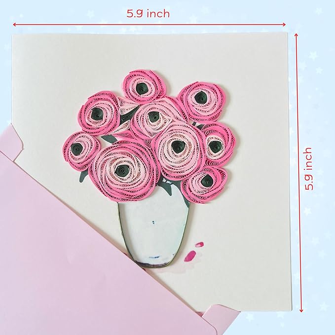 Quilling Cards, handmade card, quilled cards with Dedicated Paper Handmade Art for all occasions: Mother's day, Father's day, Birthday... Roses flowers