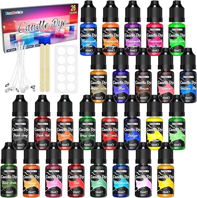 FansArriche Candle dye - 26 Colors Liquid Oil-Based dye for Candle Wax, Vivid Candle Color for DIY Candle Making, Highly Concentrate Natural Candle Color