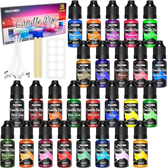 FansArriche Candle dye - 26 Colors Liquid Oil-Based dye for Candle Wax, Vivid Candle Color for DIY Candle Making, Highly Concentrate Natural Candle Color