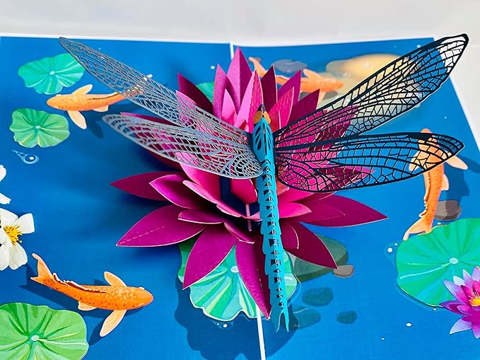 Dragonfly & Flower 3D Pop-Up Greeting Card Set – Pack of 3 Nature-Inspired Cards with Envelopes – Elegant Handmade Cards for Birthdays, Mother’s Day, Thank You & Special Occasions, Set 16