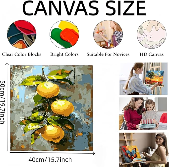 GXGLLPZBY Painting by Numbers for Adults Beginner,Refreshing Lemon Adult Paint by Number Kits on Canvas,DIY Oil Acrylic Number Painting Kit Home Wall Decor 15.7X19.7 inch