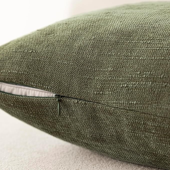 Foindtower Pack of 2 Soft Textured Chenille Throw Decorative Pillow Covers Square Accent Solid Cushion Cover Cozy Neutral Farmhouse Pillow Case for Couch Sofa Bedroom Living Room 24x24 Inch,Dark Green