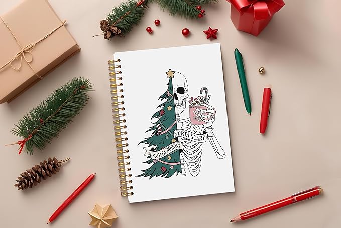 Sorta Merry Sorta Scary Christmas Skeleton Notebook, Gothic Notebook Journal, Christmas Office Gifts, Goth Office Supplies, Christmas Composition Notebook, Spiral Notebook 5.5x8.3 Inch