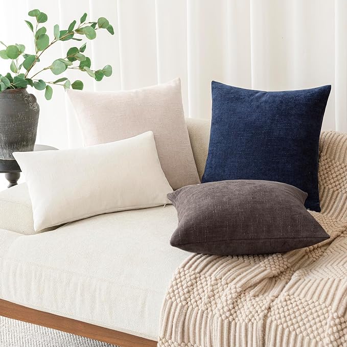 Foindtower Pack of 2 Soft Textured Throw Decorative Pillow Covers Square Accent Solid Cushion Cover Cozy Farmhouse Pillow Case with Zipper for Couch Sofa Bedroom Living Room 20x20 Inch, Charcoal