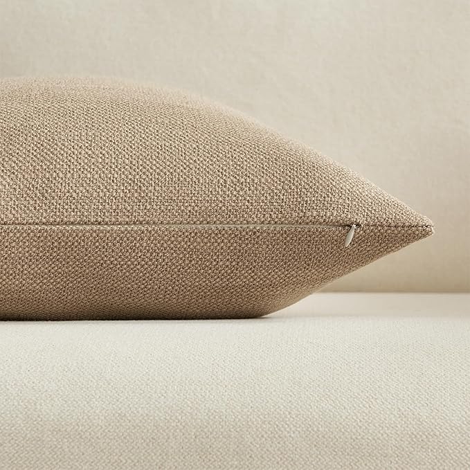 Meekio Set of 2 Linen Look Khaki Pillow Covers 12x20, Decorative Throw Pillow Covers for Couch, Sofa, Bed & Living Room Decor
