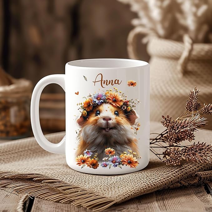 Hyturtle Personalized Cute Guinea Pig Coffee Mug - Custom Name Mug, Just A Girl Who Loves Pigs - Animal Lover's Gift, 11oz - 15oz