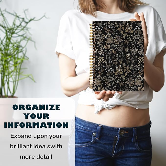 BearCake Dark Academia Botanical Notebook Journal, Vintage Boho Floral Notebook Journal, Aesthetic Notebooks, Boho Office Supplies, Notebooks for Work Note Taking, Hardcover Spiral Notebook 5.5x8.3