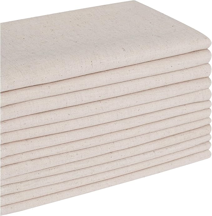 Lightnpro Cotton Flax Napkins Set of 12, Hemmed Dinner Cloth Napkins with Metred Corners, Washable and Reusable for Dining, Parties, Weddings, Holiday & Everyday Use - 17x17 Inch Natural Color