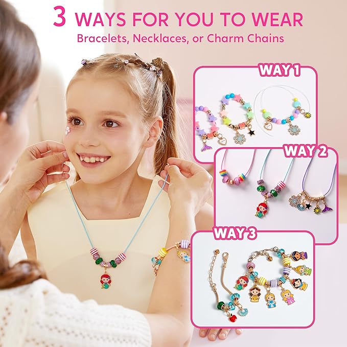 Klever Kits Princess Bracelet Making Kit, Jewelry Making Kit, Bracelets for Girls, Crafts for Kids, 4 Year Old Girl Birthday Gifts, Over 650 Beads, Make 30+ Designs by JOVA