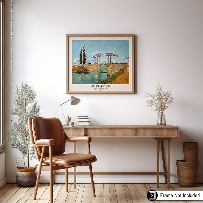Monem Art Vintage Van Gogh Poster - Retro Langlois Bridge at Arles Print - Impressionism Art - Landscape Art - Fine Art - Classic Painting Art - Bedroom or Office Decor - 24x32 UNFRAMED Wall Art