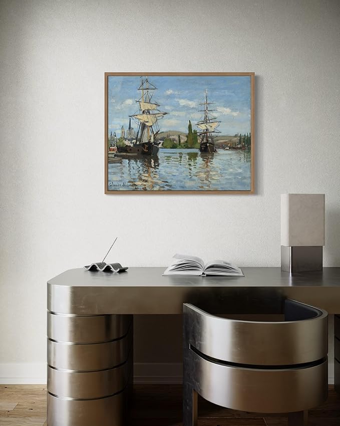 Ships Riding Claude Monet Wall Art Print Poster, Impressionist Painting Wall Art Wall Decor, for Bedroom and Living room Bathroom Decor 115 (Ships Riding, 16 x 20 inches, Wood Frame)