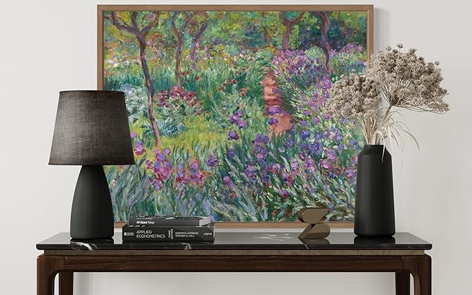 The Artist’s Garden Claude Monet Wall Art Print Poster, Impressionist Painting Wall Art Wall Decor, for Bedroom and Living room Bathroom Decor 115 (The Artist’s Garden, 8 x 10 inches, Wood Frame)