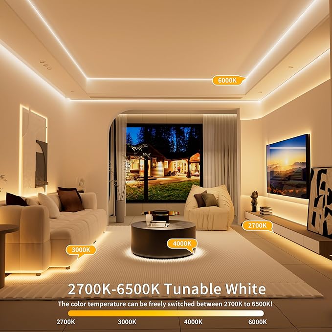 PAUTIX 5V USB COB LED Strip Lights with RF Remote,Dotless LED Lights 2700K-6500K CCT Tunable White Dimmable 6.56ft TV Backlight,Flexible Under Cabinet Tape Light for Bedroom,Kitchen,Shelf DIY Lighting