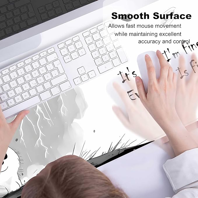 Cute Mouse Pads for Desk, Large Non-Slip Rubber Base Mousepad, Keyboard Mat Mouse Mat Desk Pad with Stitched Edges, It's Fine I'm Fine Extended Desk Protector for Home Office 31.5x11.8inch
