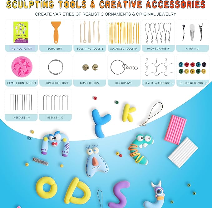 Polymer Clay Kits 50 Colors,Christmas Modeling Clay for Kids DIY Mold Oven Bake Clay with Storage Box Sculpting Tools and Accessories,for Kids Adult and Artist Friendly Ideal Gifts