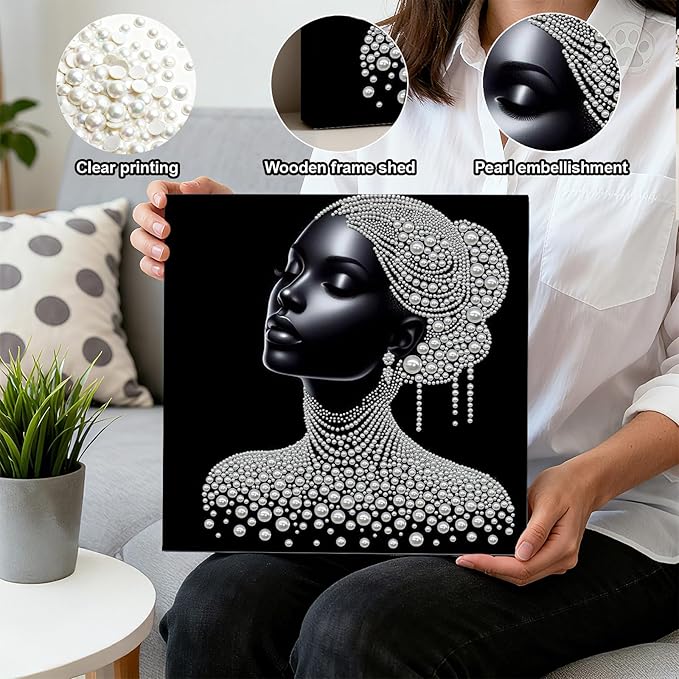DIY Pearl Painting Kit with Wooden Frame, 3D Plastic Pearl Gemstone Ocean Art Craft for Adults Beginners, Diamond Art Kits for Adults, Home Wall Decor Ready Gift for Women(Woman)(30 * 30cm)