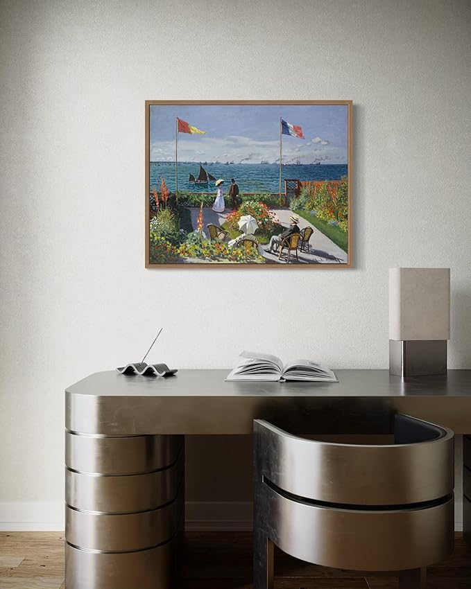 Garden at Sainte Claude Monet Wall Art Print Poster, Impressionist Painting Wall Art Wall Decor, for Bedroom and Living room Bathroom Decor 115 (Garden at Sainte, 8 x 10 inches, Wood Frame)