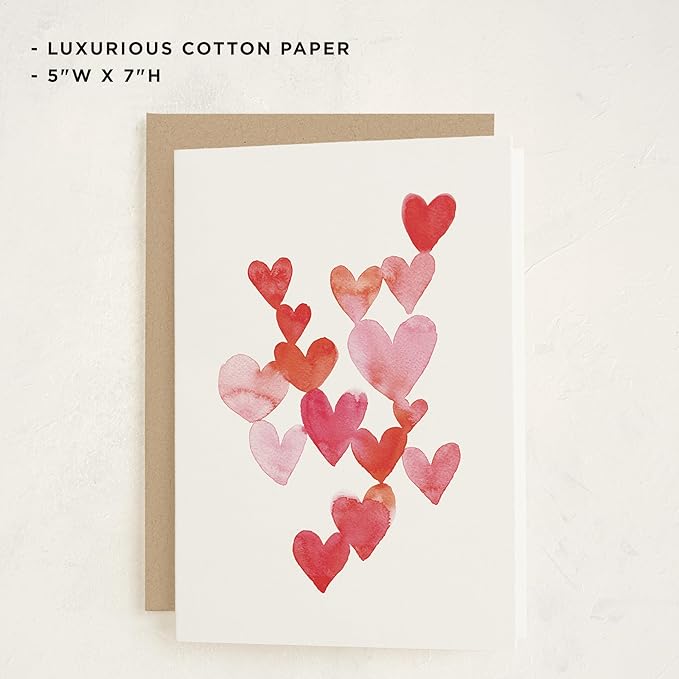 Minted Watercolor Hearts Greeting Cards – 5 Pack of Folded 5x7 Blank Note Cards with Matching Envelopes | All Occasion Stationery Set for Birthdays, Anniversaries, Weddings, Love Notes