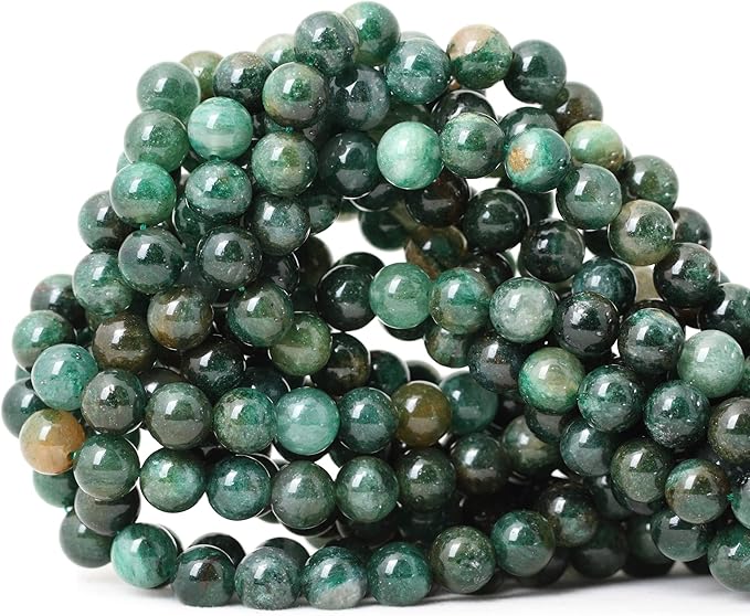 45PCS 8mm Natural Green Mica Gemstone Smooth Surface Round Loose Beads for Jewelry Making 1 String 15 Inches