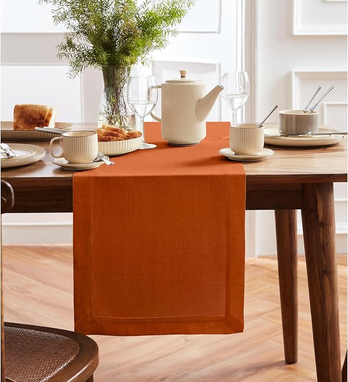Solino Home Linen Table Runner 72 Inches Long - 100% Pure Linen Cinnamon Stick Table Runner 14 x 72 Inch - Sonoma, Handcrafted and Machine Washable