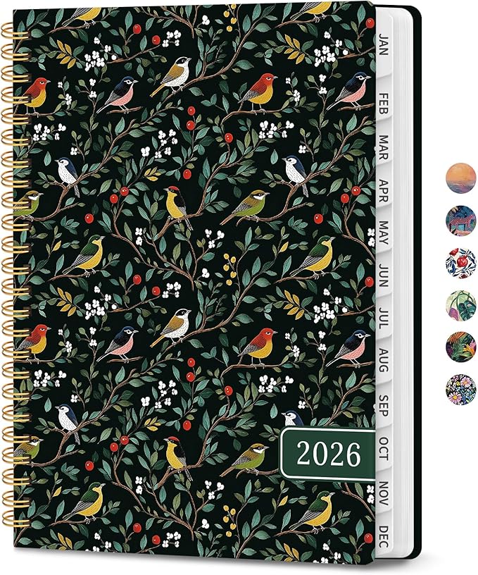 2026 Planner, Weekly and Monthly Calendar Planner for Women, Jan 2026 - Dec 2026, Hardcover Planning Agenda book with Tabs, Spiral Bound, Inner Pocket, Perfect for School Office Supplies, 6.3" x 8.5" - Songbird Forest