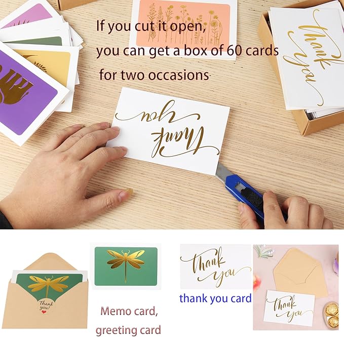 Thank you cards with envelopes Blank Note Cards,30 Pack All Occasion Assorted Greeting Cards, 10 Gold Foil Designs with Stickers and Envelopes 4" x 6" For Thank You, Birthday and Christmas Gifts Messages