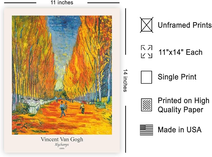Monem Art Vintage Van Gogh Poster - Retro Alychamps Print - Les Alyscamps Art - Impressionism Art - Fine Art - Classic Painting Art - Great Bedroom or Office Wall Decor - 11x14 UNFRAMED Wall Art