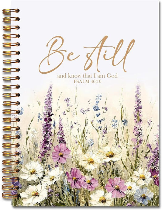 Wildflower Christian Spiral Notebooks, Be Still and Know That I Am God Bible Journal, Psalm 46:10 Scripture Journals for Writing, Religious Notebook for Note Taking, 5.5x8.3 Inch