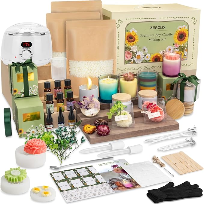 ZEROMX Candle Making Kit for Adults Beginners – 1200g Soy Wax, Digital Wax Melting Pot, Floral Candle Molds, Gift Boxes, Premium Candle Making Supplies, Complete DIY Set, Christmas Craft Gifts