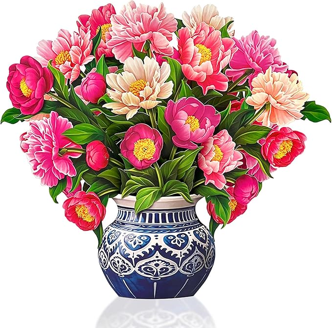 Freshcut Paper Pop Up Cards, Grande Peony Paradise, 18 Inch Life Sized Forever Flower Bouquet 3D Popup Greeting Card, Birthday Cards, Thank You Card, Blank Notecard & Envelope