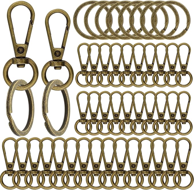 100PCS Swivel Clasps Lanyard Snap Hooks with Key Rings, Keychain Hook, 50 Pcs Large and Small Swivel Hooks with 50 Key Rings for DIY Crafts, Lanyard Making(Bronze)