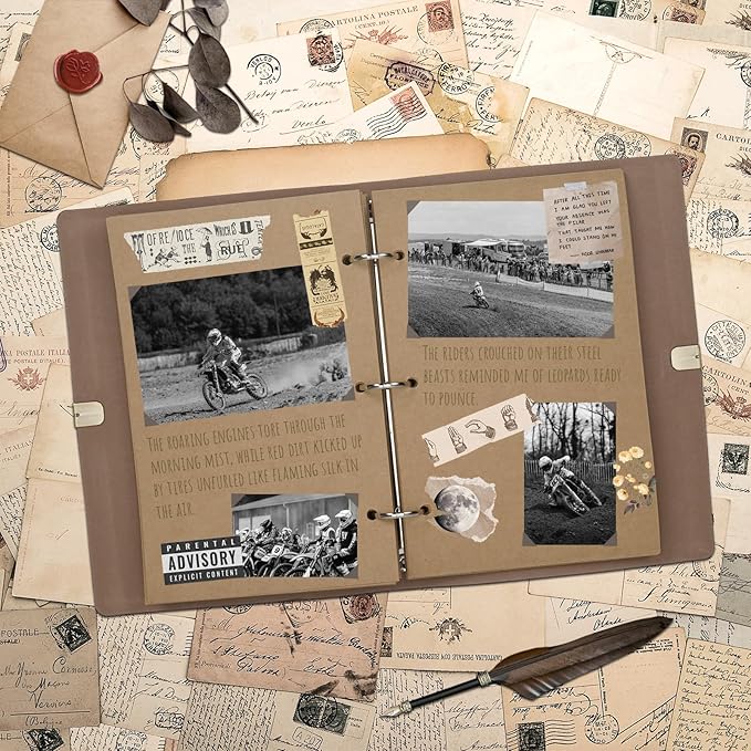 Vienrose Photo Album Scrapbook Kit, 3 Ring Faux Leather Cover DIY Memory Book Kraft Paper with 50 Sheets 100 Pages, Vintage Scrapbooking Supplies Set for Wedding, Anniversary, Family, Gifts, Brown