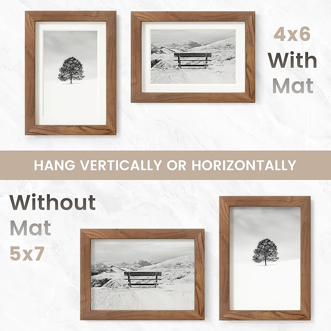 5x7 Picture Frame, USA-Sourced Natural Walnut Wood Photo Collage Frame with HD Tempered Glass, Modern Simple 5 x 7 Wooden Frame Matted to 4x6, Gallery Wall Frames for Art, Wall or Tabletop Display