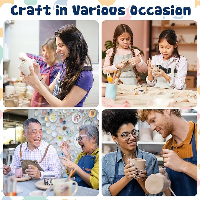 Air Dry Clay Kit for Adults, 3.3Lbs + 30PCS Pottery Craft Kit for Beginners, Sculpting Tools Set & Step-by-Step Guide, 12 Paints, Paintbrush, Varnish, and more - Crafts for Adults for Birthdays Gift