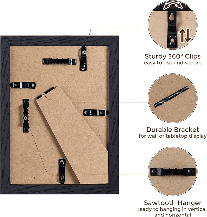 Fun Memories 5x7 Picture Frame in Black, Solid Oak Wood 5 x 7 Photo Frames for Wall & Tabletop Display, 5x7 Frame with Mat for 4x6, Rustic Wood Picture Frames with Plexiglass, 1 Pack